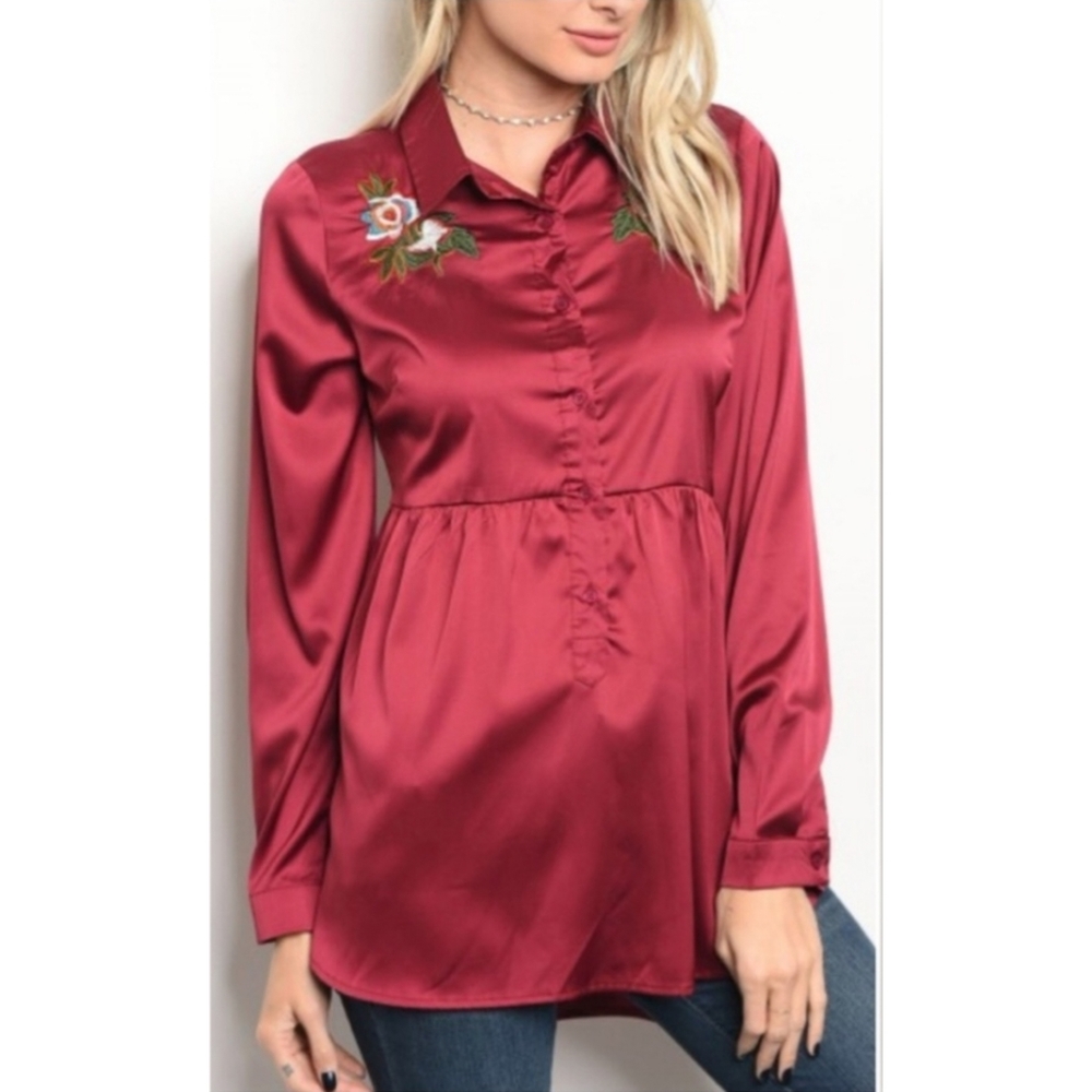 SERENA Satiny Embroidered Blouse
